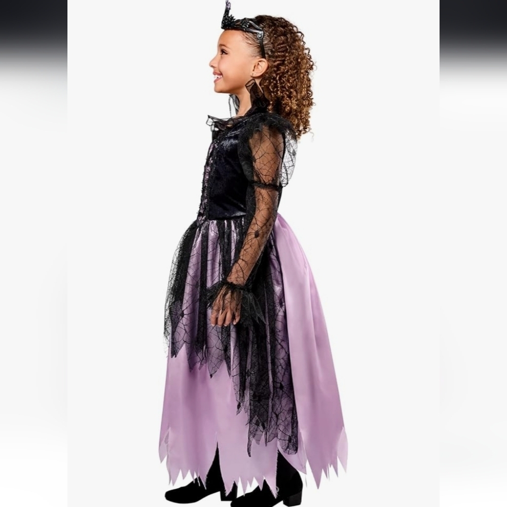 Girls' Purple and Black Spiderweb Witch Costume Dress - Picture 2 of 16